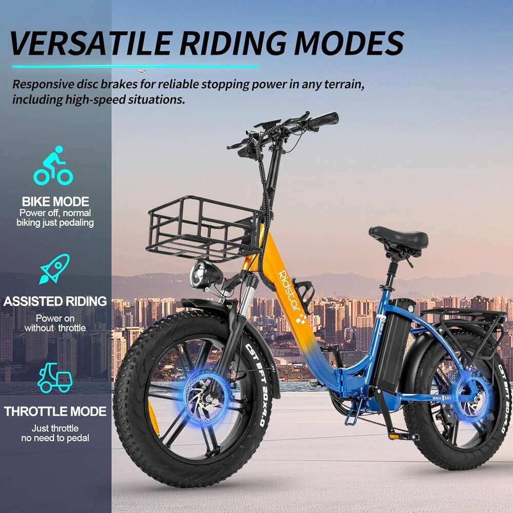 Ridstar MN-20 20"Electric Bike 1500W Peak Motor 30MPH Max Speed 48V 15Ah Battery