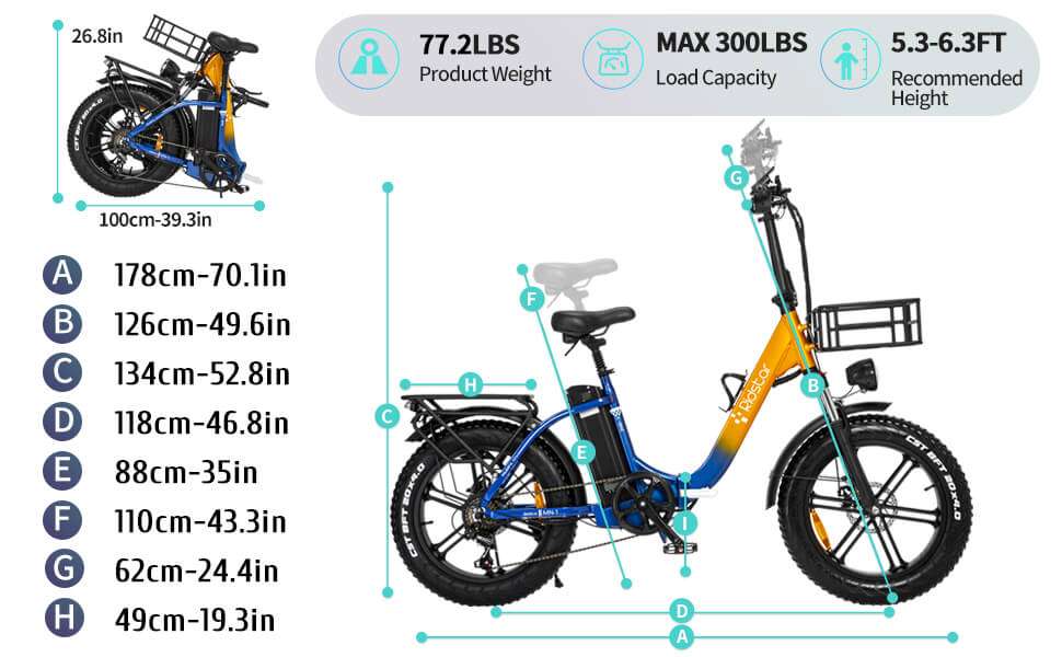 Ridstar MN-20 20"Electric Bike 1500W Peak Motor 30MPH Max Speed 48V 15Ah Battery