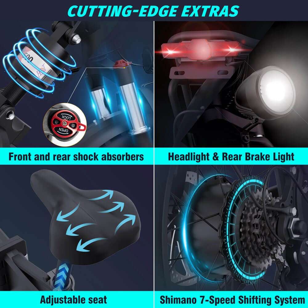 Ridstar H20 Pro 20"Folding Electric Bike 2000W Peak Motor 31MPH Max Speed 48V 23Ah Battery