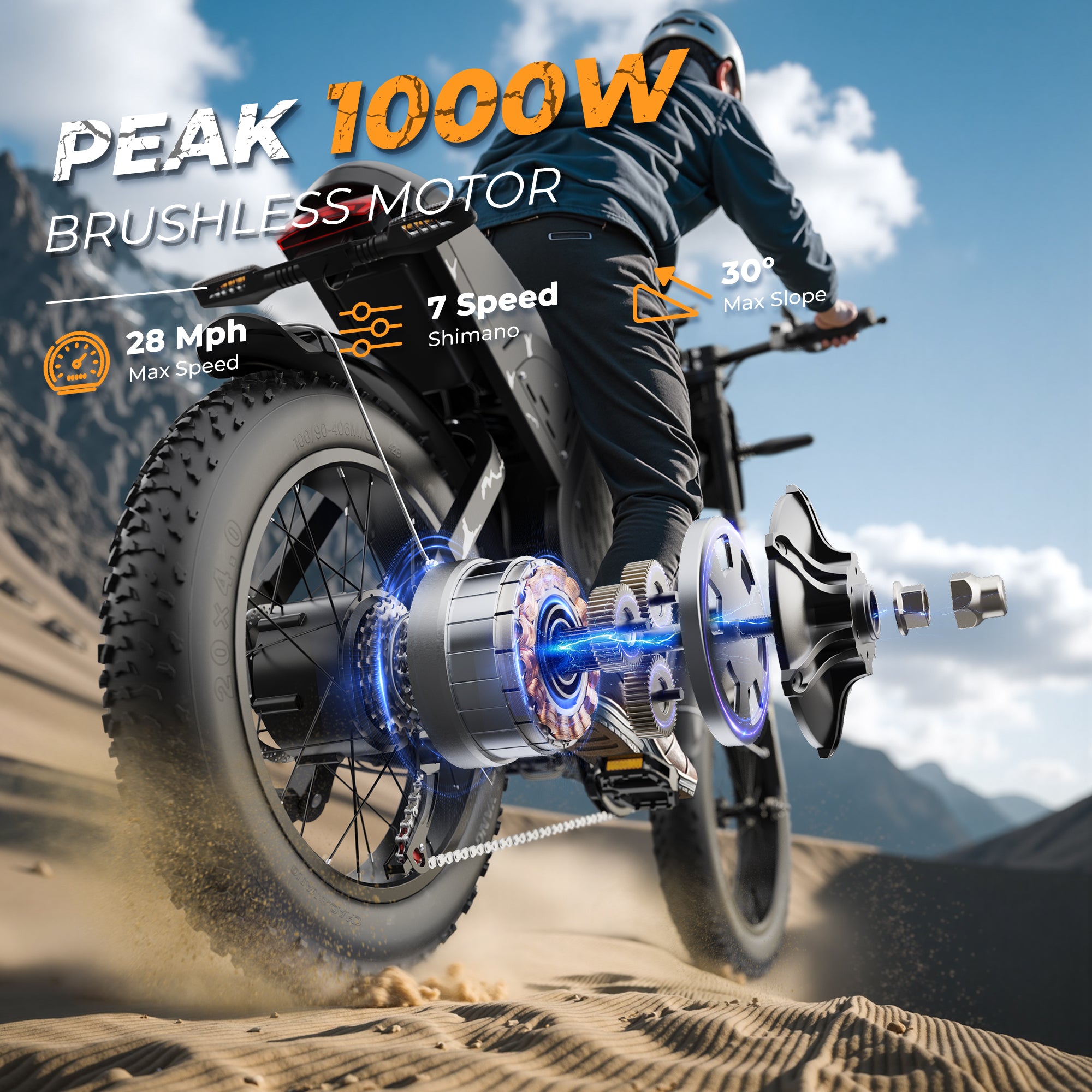 VARUN X-Plorer Raptor 20"Electric Bike 1000W Peak Motor 45KM/H Max Speed 48V 20.8Ah Battery