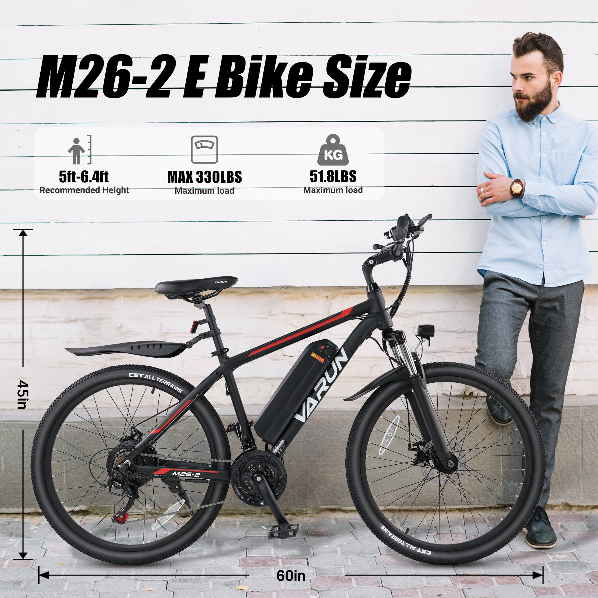VARUN M26-2 26"Electric Bike 750W Peak Motor 32KM/H Max Speed 48V 7.8Ah Battery