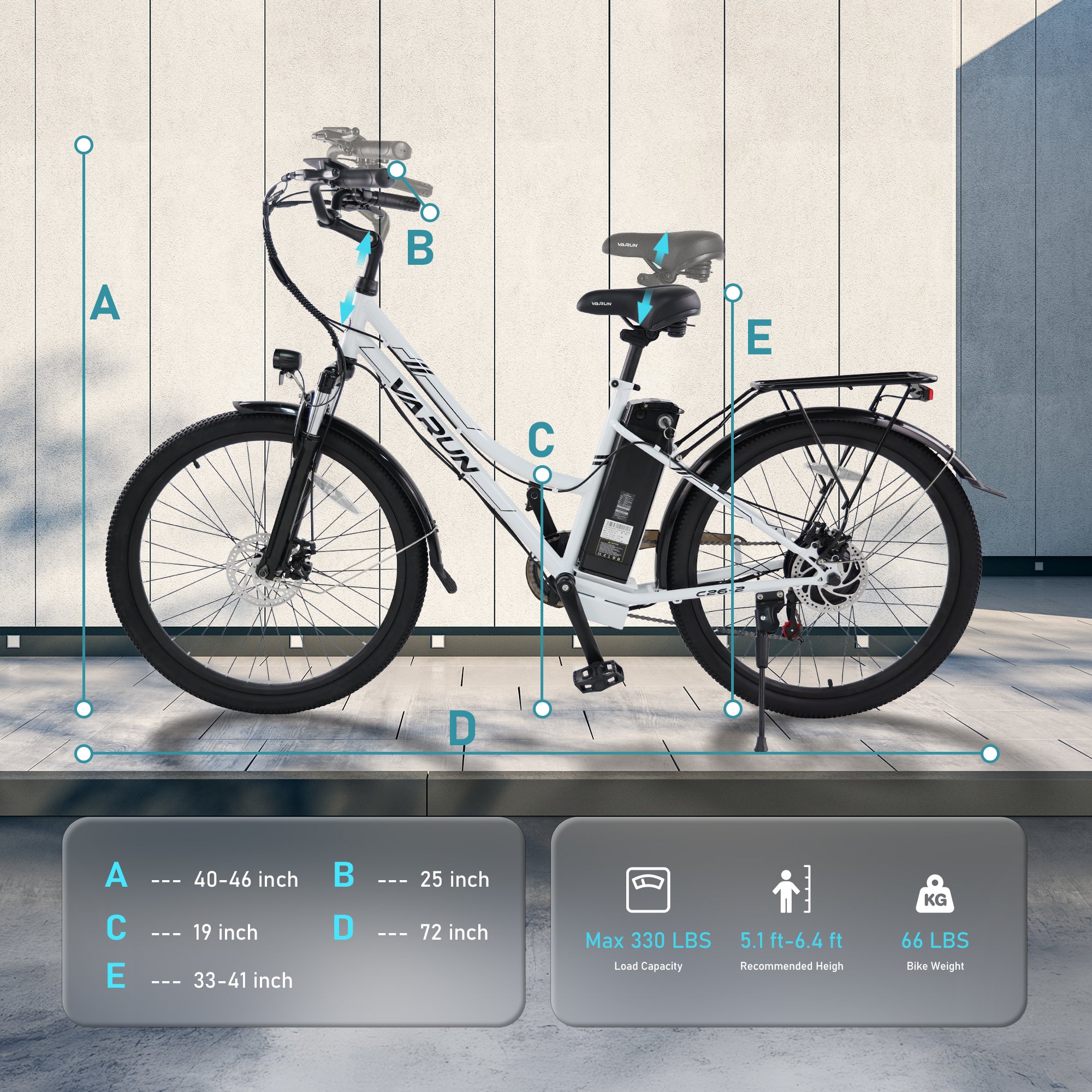 VARUN C26-2 26"Electric Bike 750W Peak Motor 32KM/H Max Speed 48V 7.8Ah Battery