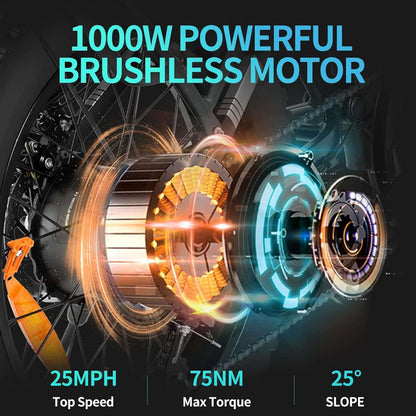 Ridstar Q20 Lite E-Bike 1000W Motor 25MPH 48V 15AH Battery