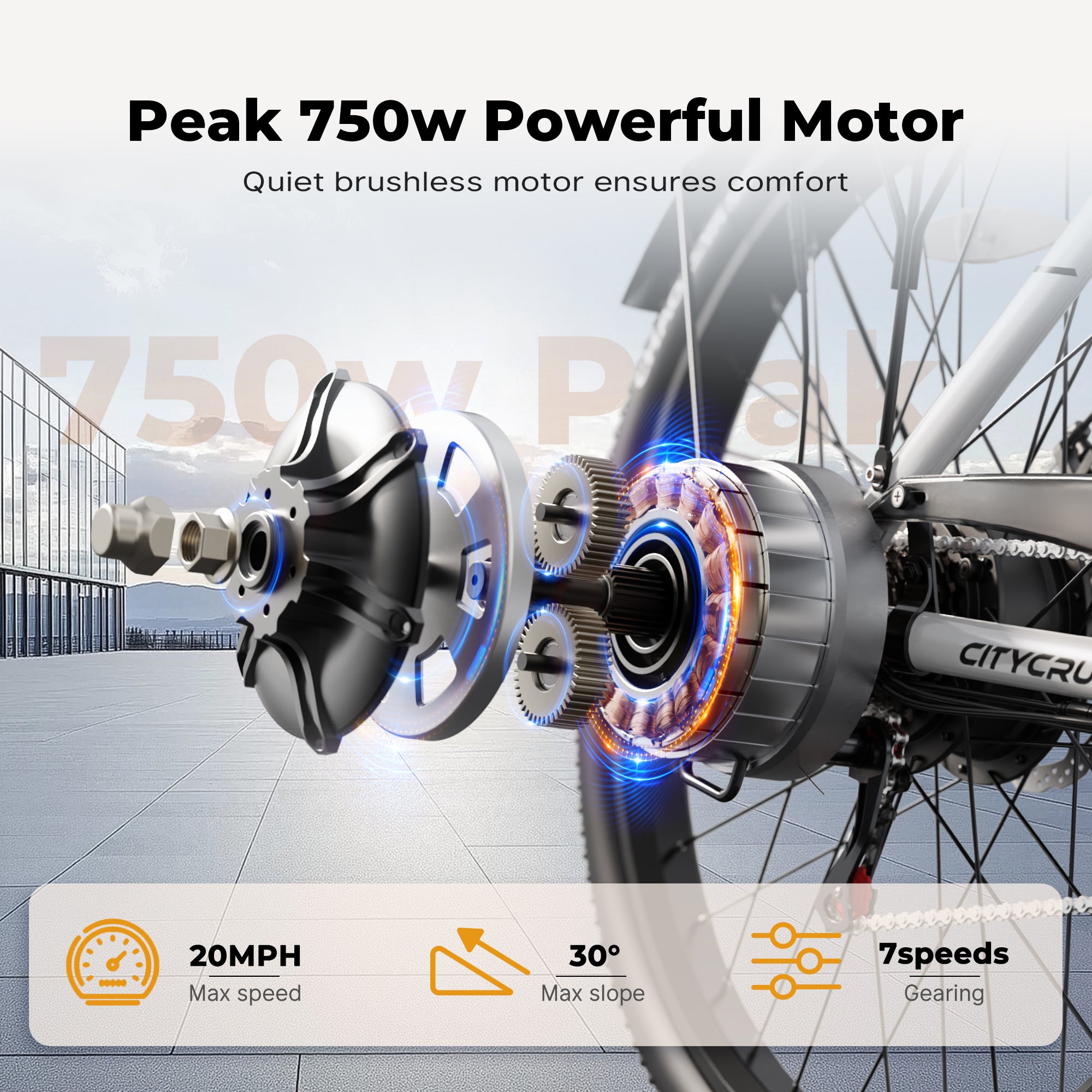 VARUN CITY CRUISER 26"Electric Bike 750W Peak Motor 32KM/H Max Speed 48V 7.8Ah Battery