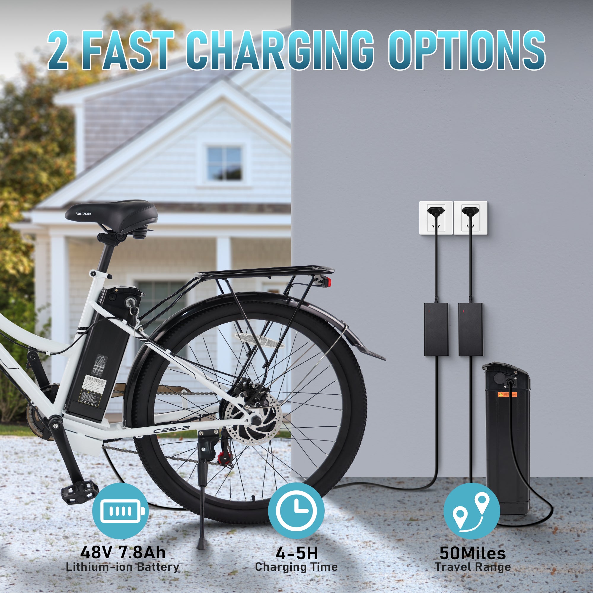 VARUN C26-2 26"Electric Bike 750W Peak Motor 32KM/H Max Speed 48V 7.8Ah Battery