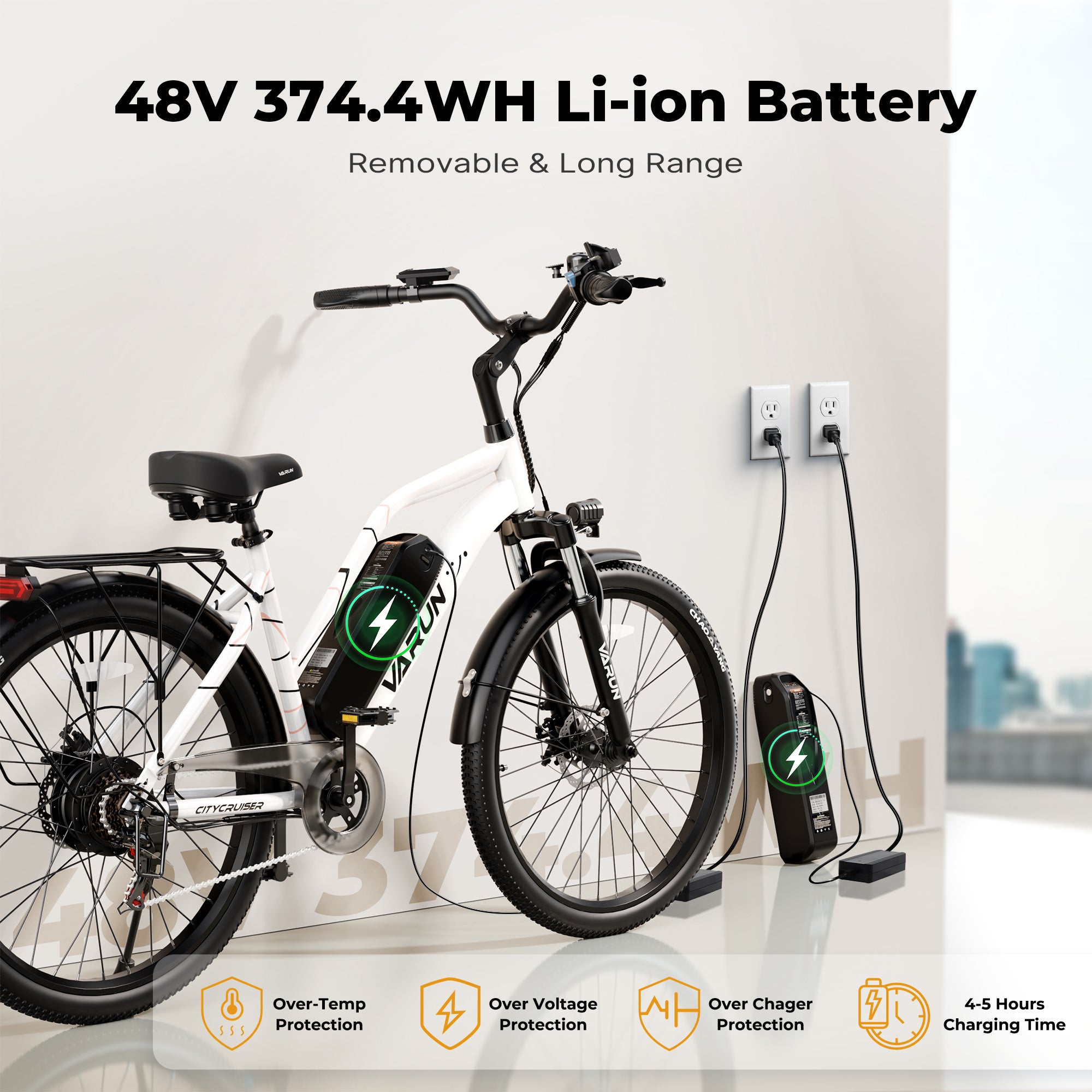 VARUN CITY CRUISER 26"Electric Bike 750W Peak Motor 32KM/H Max Speed 48V 7.8Ah Battery