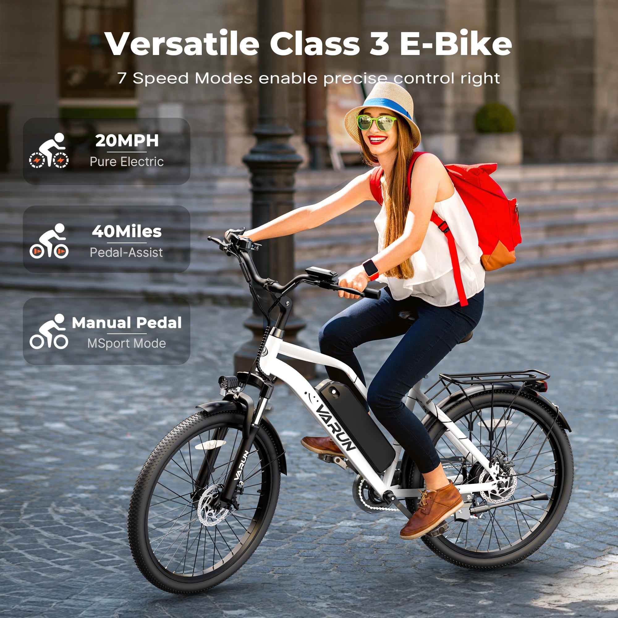 VARUN CITY CRUISER 26"Electric Bike 750W Peak Motor 32KM/H Max Speed 48V 7.8Ah Battery