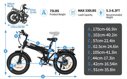 Ridstar H20 Electric Bike  1000W Motor Peak 28MPH 48V 15Ah Battery