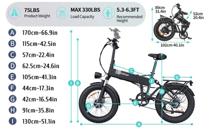 Ridstar H20 Pro Electric Bike 2000W Motor Peak 31MPH 48V 23Ah Battery